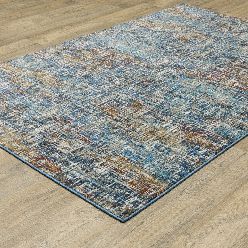 10' X 13' Blue Teal Gold Rust And Beige Abstract Power Loom Stain Resistant Area Rug