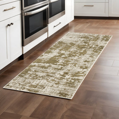 2' X 8' Beige Gold And Grey Abstract Power Loom Stain Resistant Runner Rug