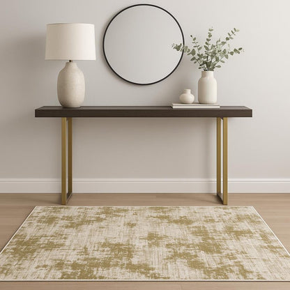 4' X 6' Beige Gold And Grey Abstract Power Loom Stain Resistant Area Rug