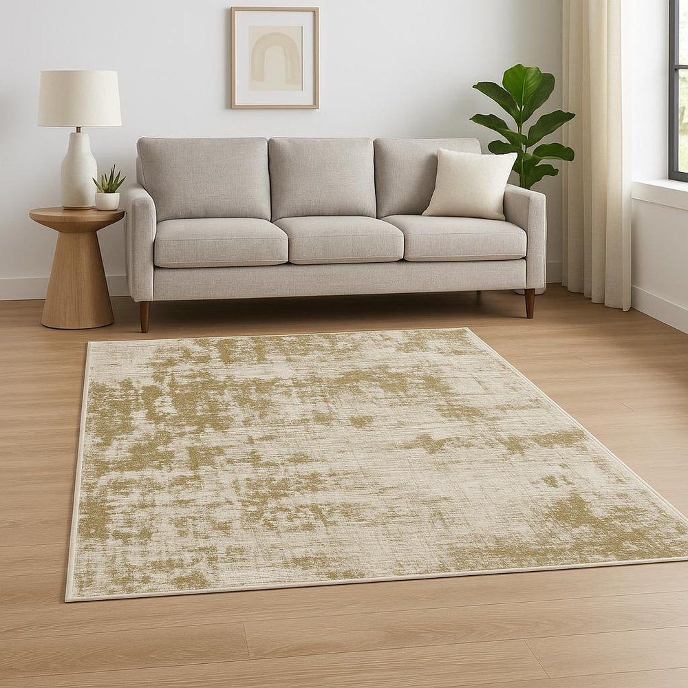 7' X 9' Beige And Ivory Abstract Area Rug