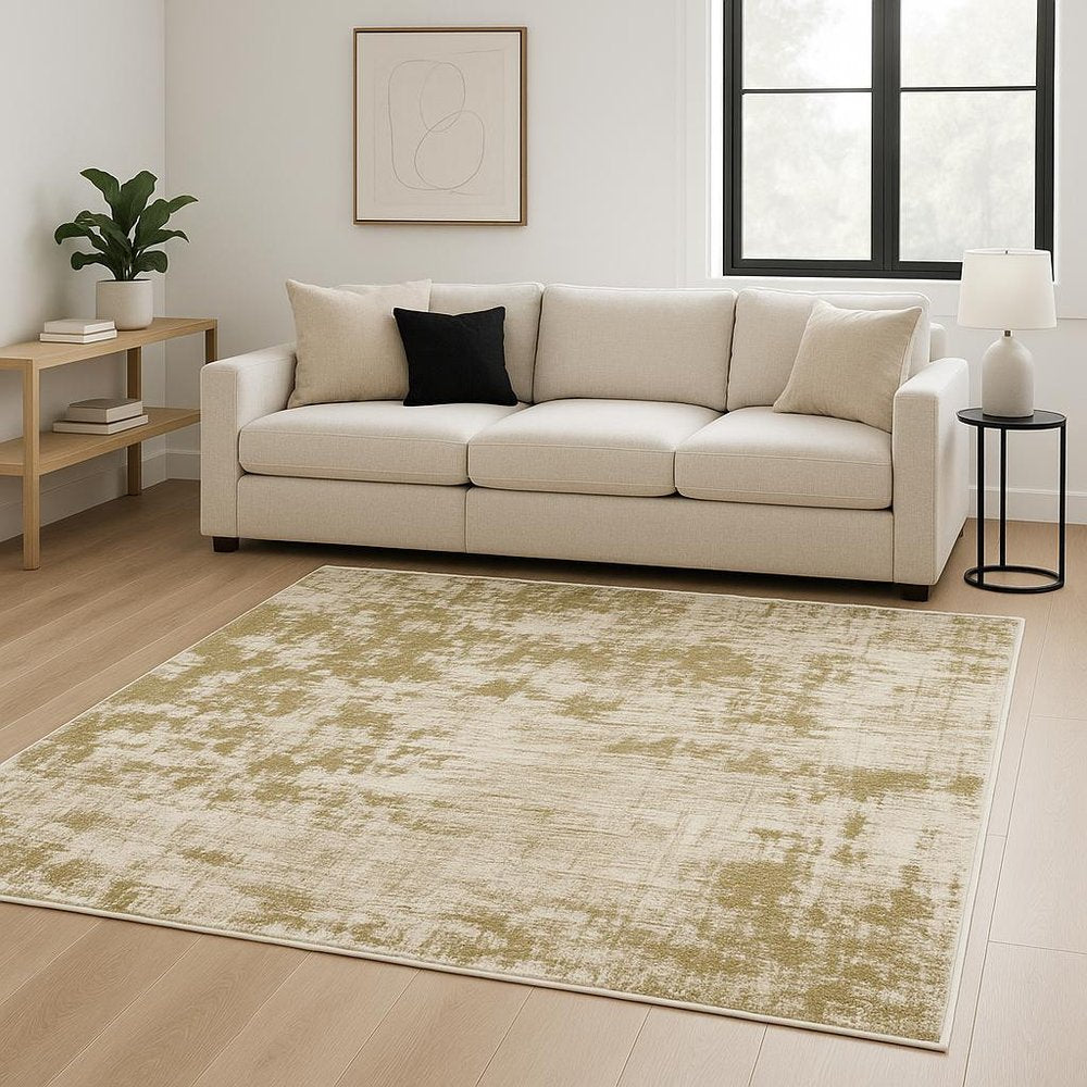 8' X 10' Beige Gold And Grey Abstract Power Loom Stain Resistant Area Rug