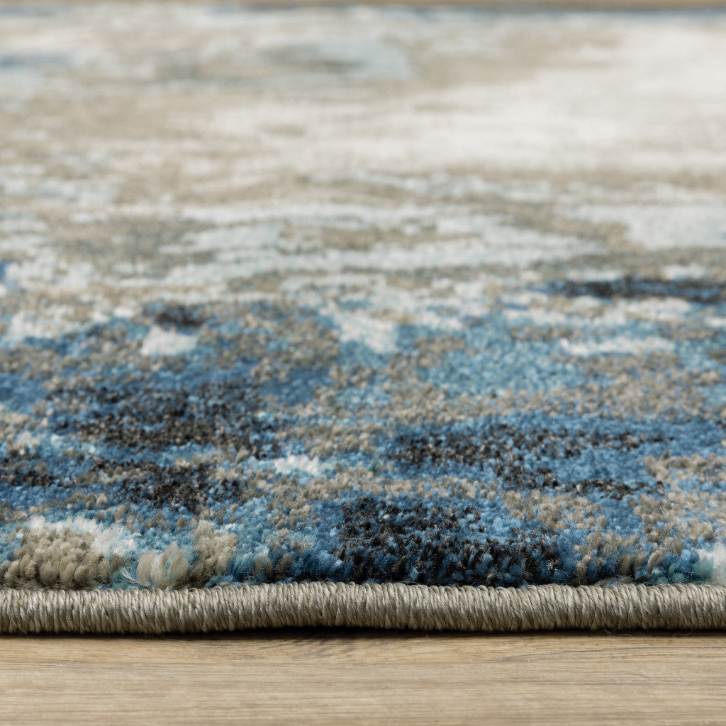 2' X 8' Blue Grey Charcoal And Beige Abstract Power Loom Stain Resistant Runner Rug