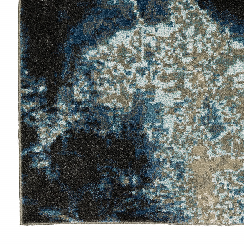 2' X 8' Blue Grey Charcoal And Beige Abstract Power Loom Stain Resistant Runner Rug