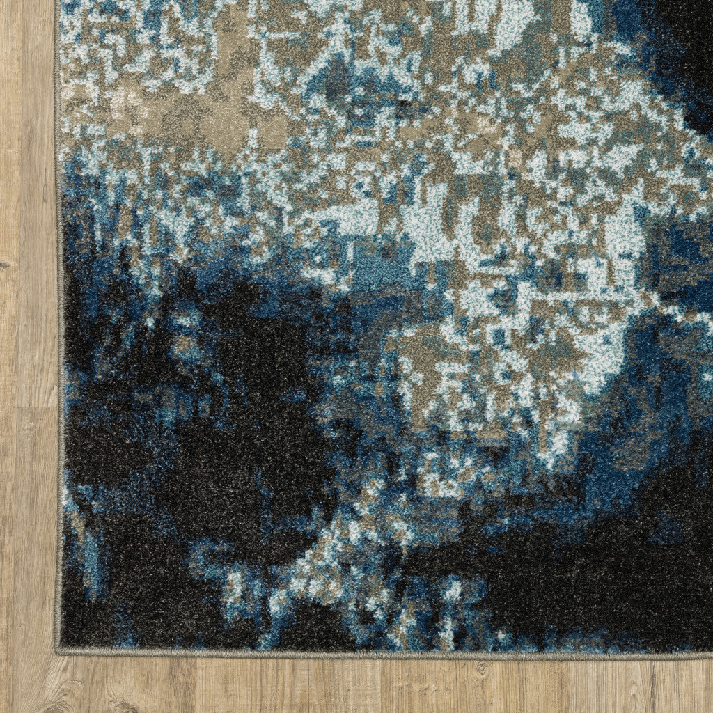 4' X 6' Blue Grey Charcoal And Beige Abstract Power Loom Stain Resistant Area Rug