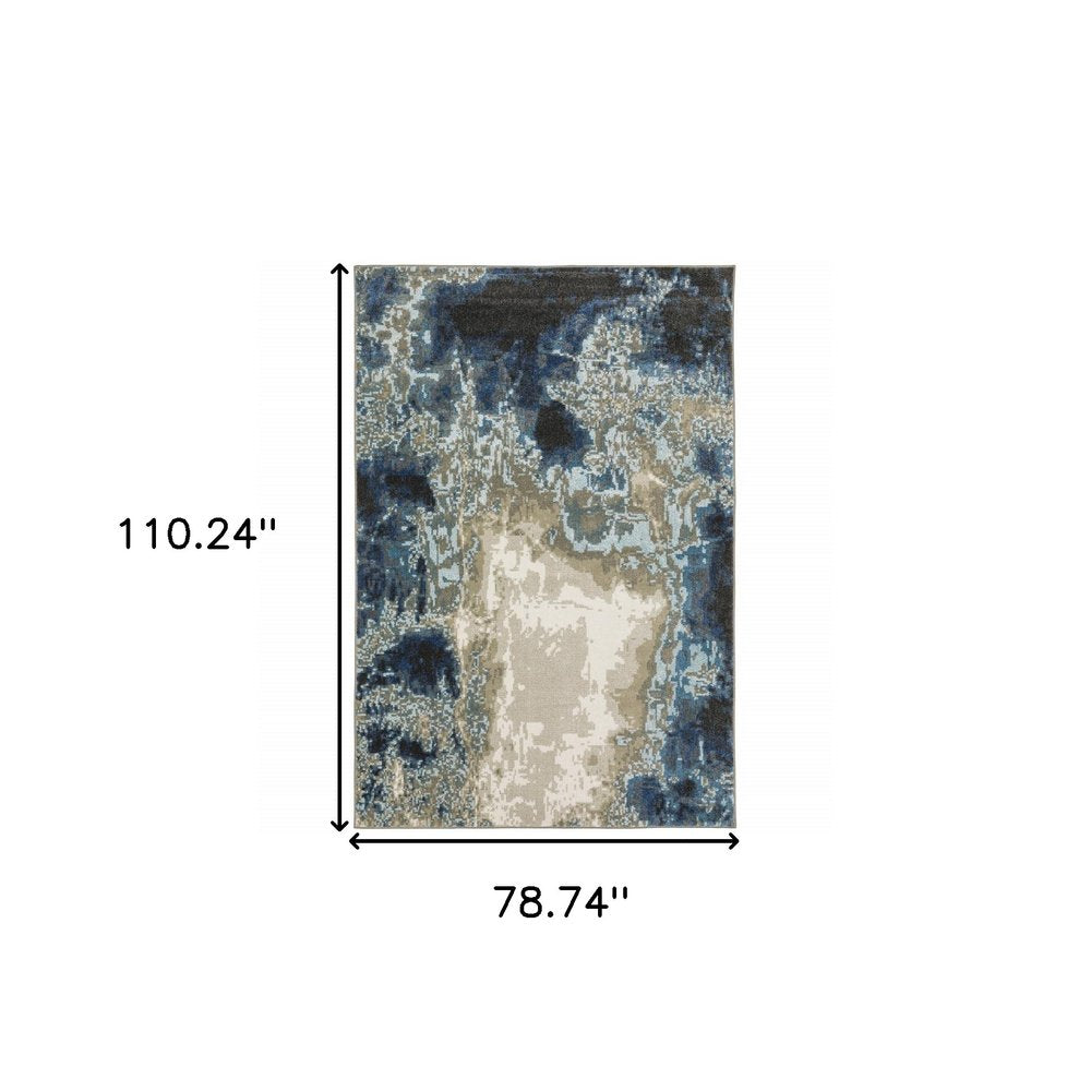 7' X 9' Blue And Beige Abstract Area Rug