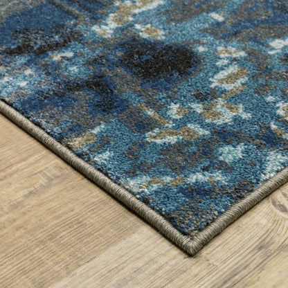 7' X 9' Blue And Beige Abstract Area Rug