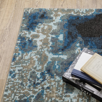 7' X 9' Blue And Beige Abstract Area Rug