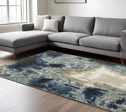 8' X 10' Blue And Beige Abstract Area Rug