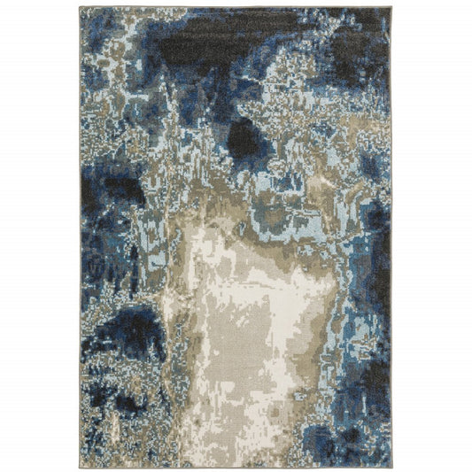 8' X 10' Blue And Beige Abstract Area Rug