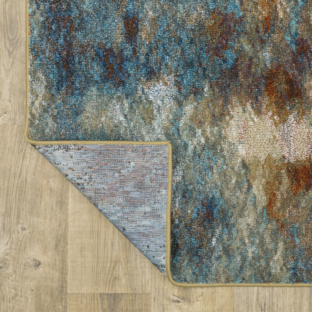 5' X 7' Blue Gold Teal Rust Grey And Beige Abstract Power Loom Stain Resistant Area Rug