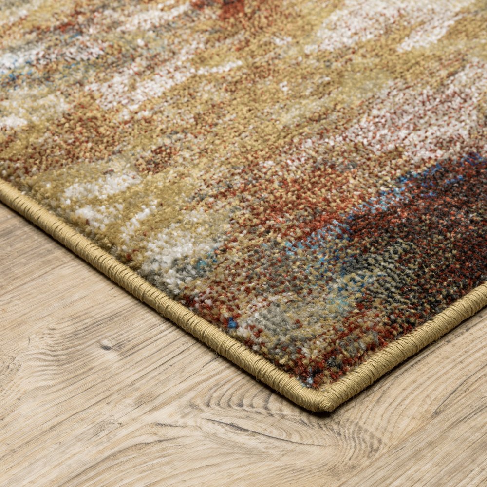 7' X 9' Blue And Gold Abstract Area Rug