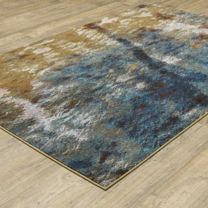 7' X 9' Blue And Gold Abstract Area Rug