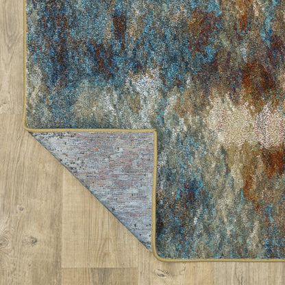7' X 9' Blue And Gold Abstract Area Rug