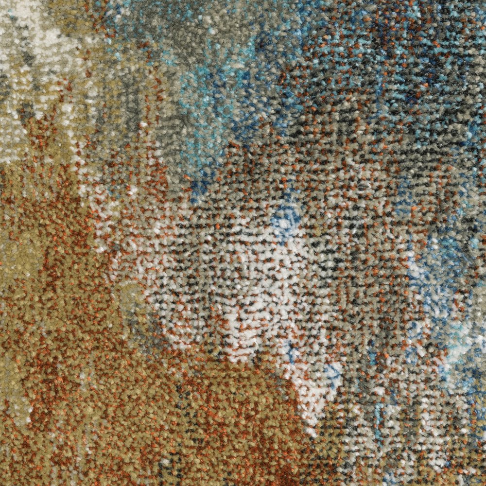 7' X 9' Blue And Gold Abstract Area Rug
