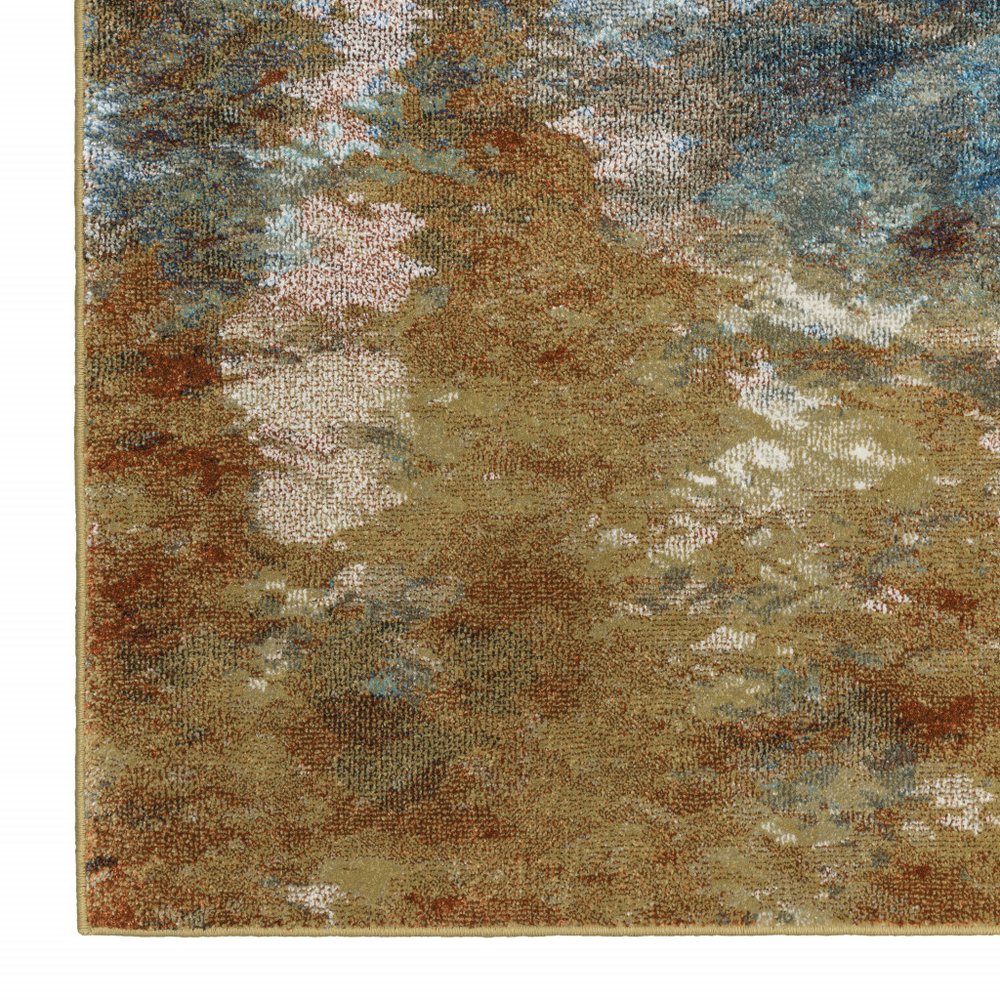 7' X 9' Blue And Gold Abstract Area Rug