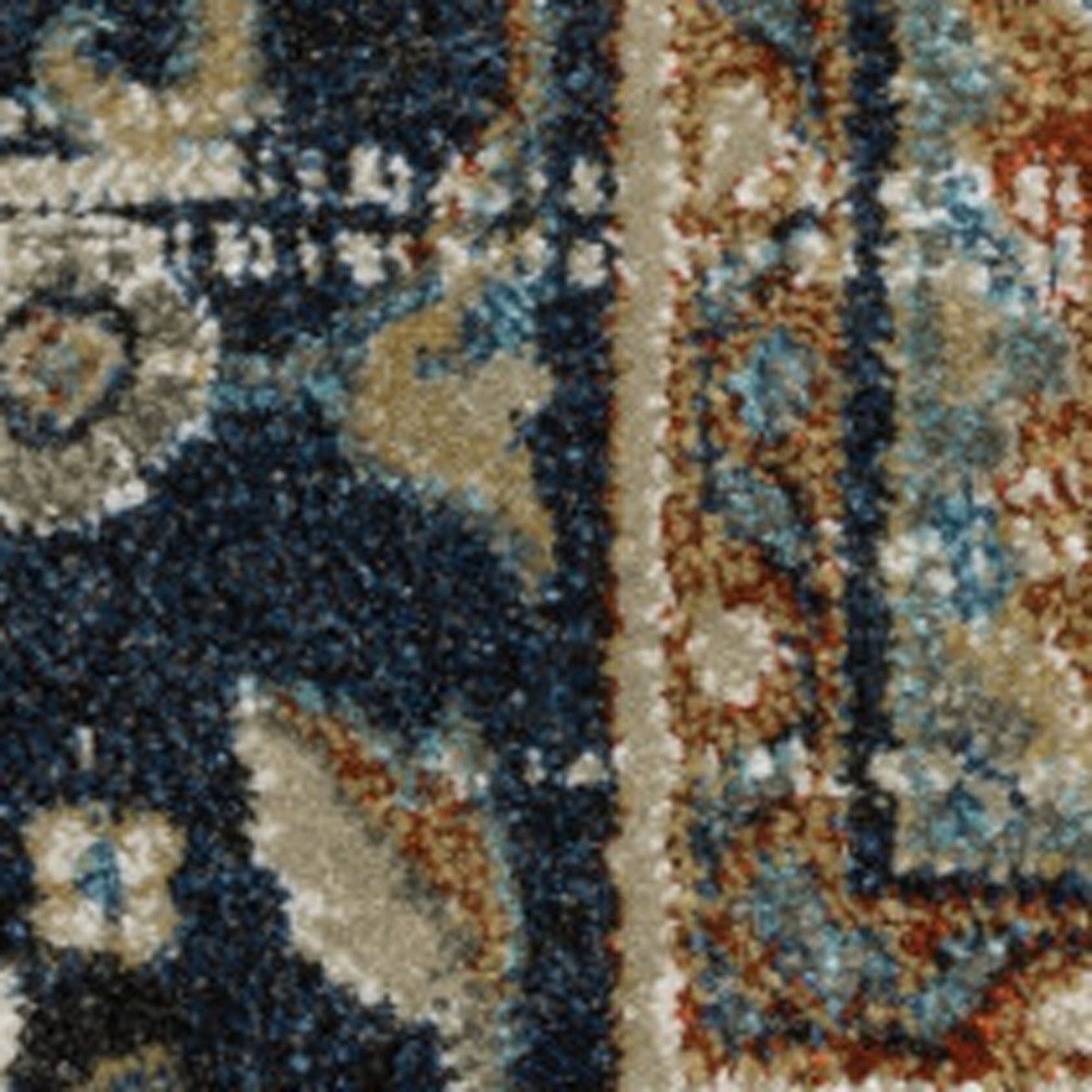 4' X 6' Beige Blue Green Rust And Grey Oriental Power Loom Stain Resistant Area Rug