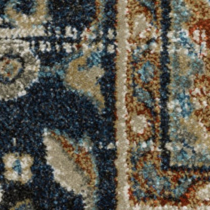 7' X 9' Beige And Blue Oriental Distressed Area Rug