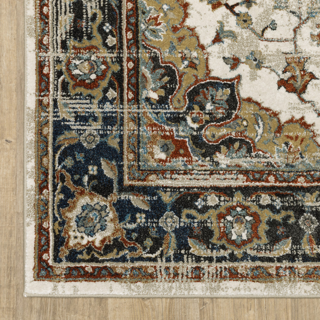 6' X 9' Beige Blue Green Rust And Grey Oriental Power Loom Stain Resistant Area Rug