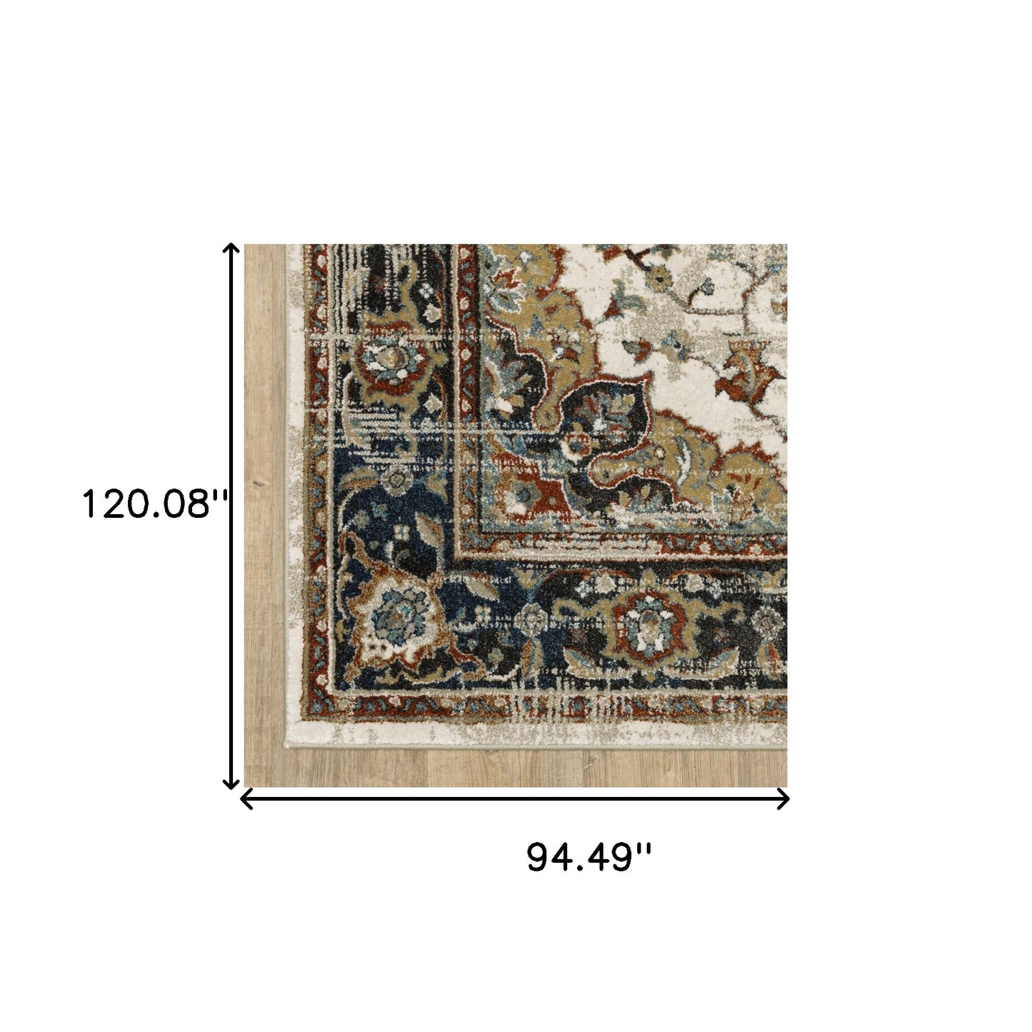 8' X 10' Beige Blue Green Rust And Grey Oriental Power Loom Stain Resistant Area Rug