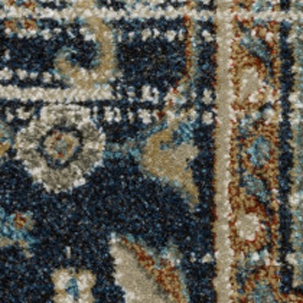 8' X 10' Beige And Blue Oriental Distressed Area Rug