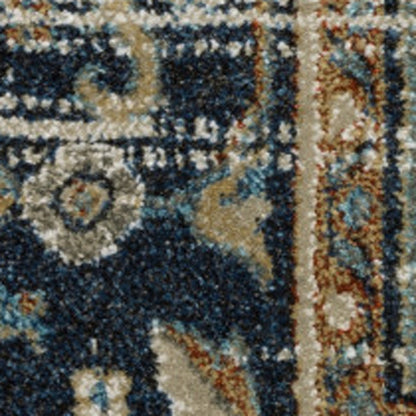 8' X 10' Beige And Blue Oriental Distressed Area Rug