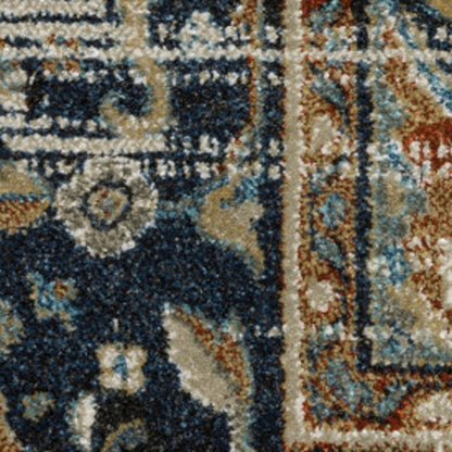 8' X 10' Beige And Blue Oriental Distressed Area Rug