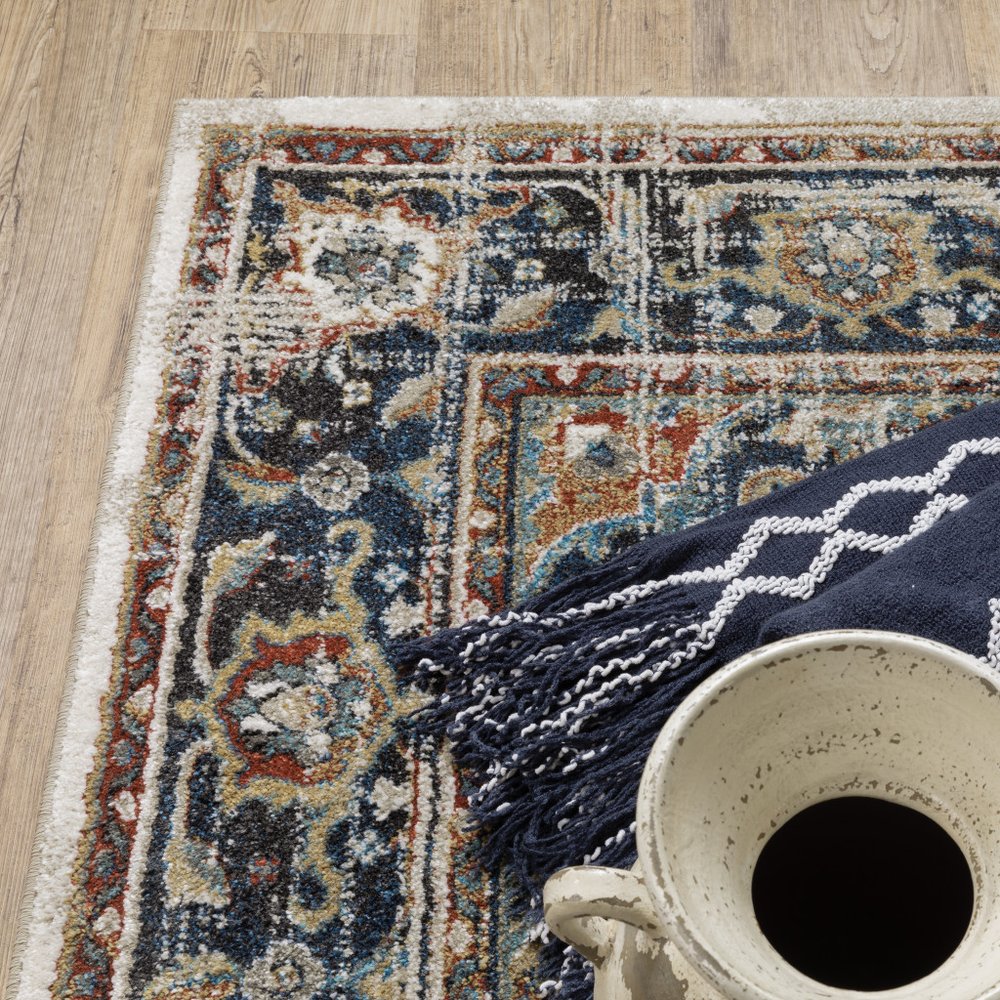 8' X 10' Beige And Blue Oriental Distressed Area Rug