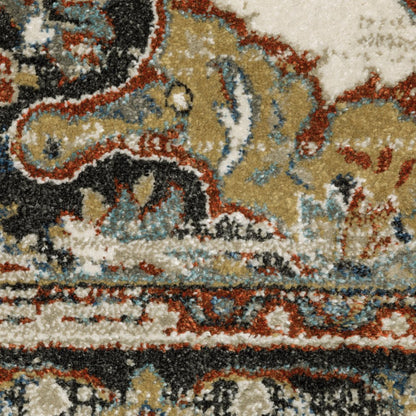 8' X 10' Beige And Blue Oriental Distressed Area Rug
