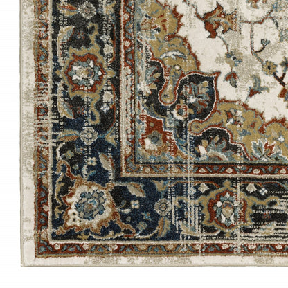 8' X 10' Beige And Blue Oriental Distressed Area Rug