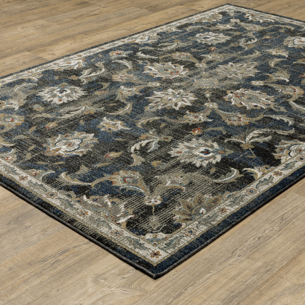 4' X 6' Charcoal Blue Gold Rust And Beige Oriental Power Loom Stain Resistant Area Rug