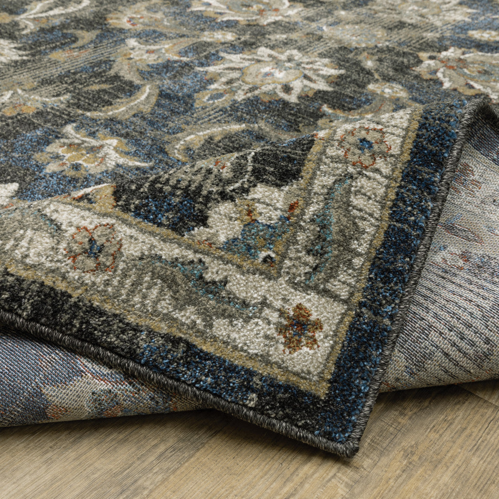 5' X 7' Charcoal Blue Gold Rust And Beige Oriental Power Loom Stain Resistant Area Rug