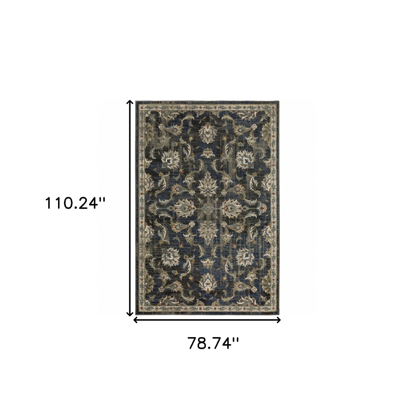 6' X 9' Charcoal Blue Gold Rust And Beige Oriental Power Loom Stain Resistant Area Rug