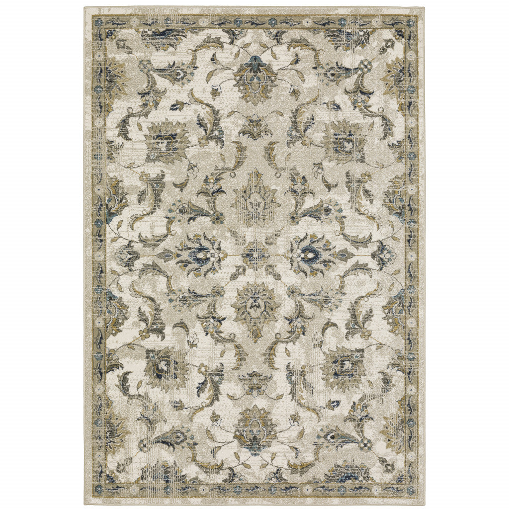 4' X 6' Beige Gold Blue And Grey Oriental Power Loom Stain Resistant Area Rug