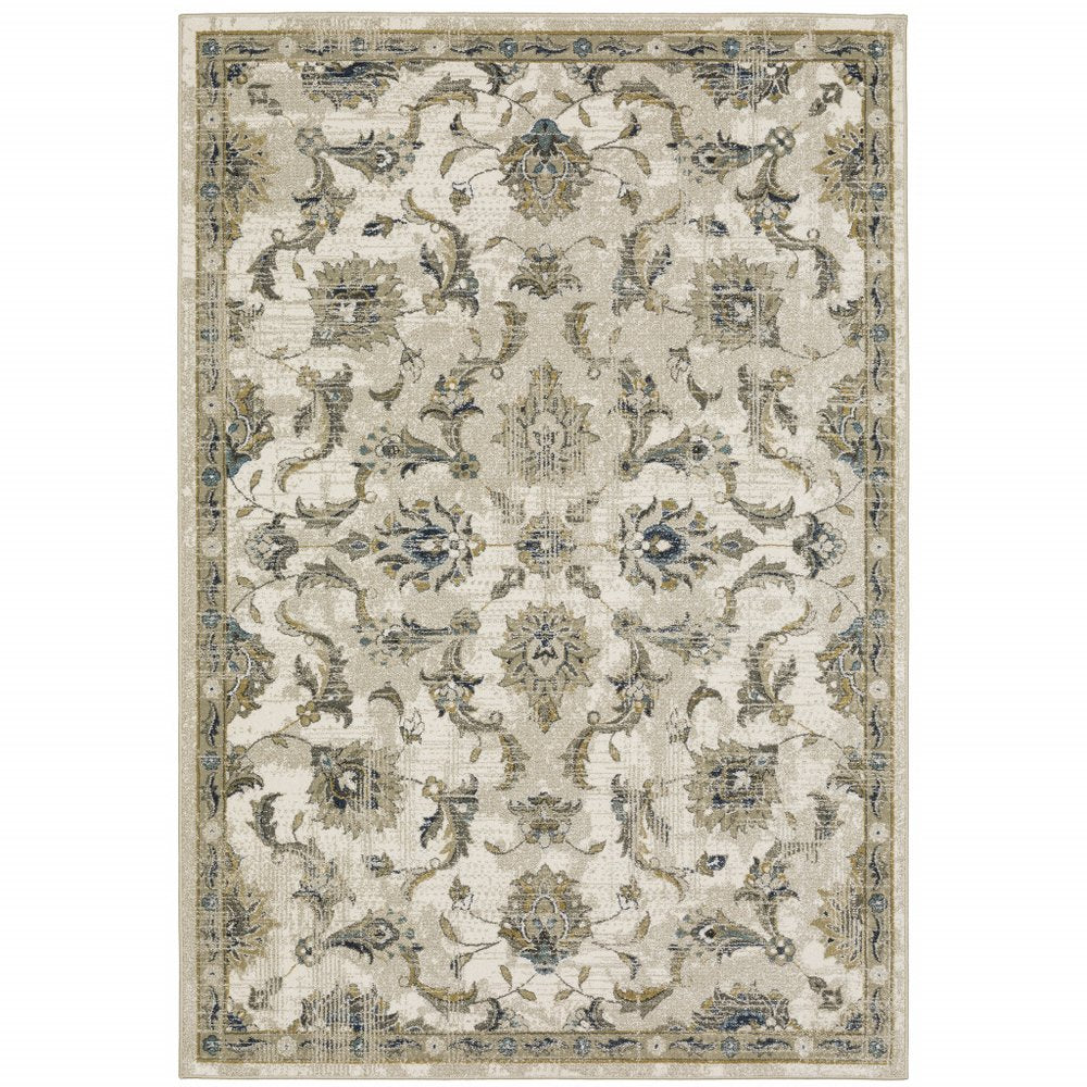 7' X 9' Beige And Gold Oriental Distressed Area Rug