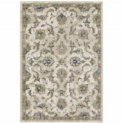 7' X 9' Beige And Gold Oriental Distressed Area Rug