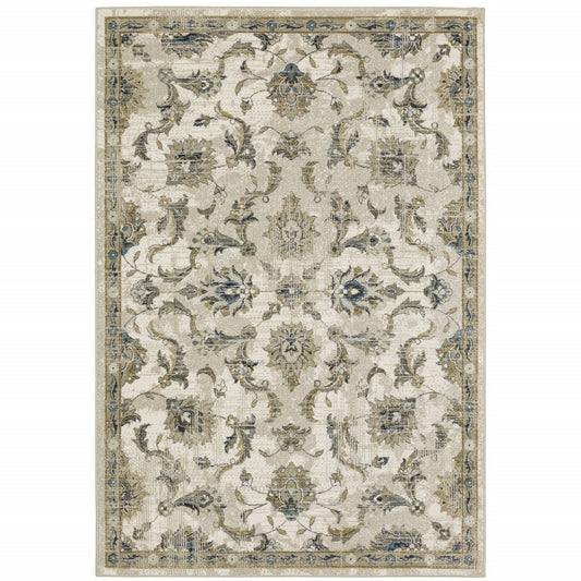 7' X 9' Beige And Gold Oriental Distressed Area Rug