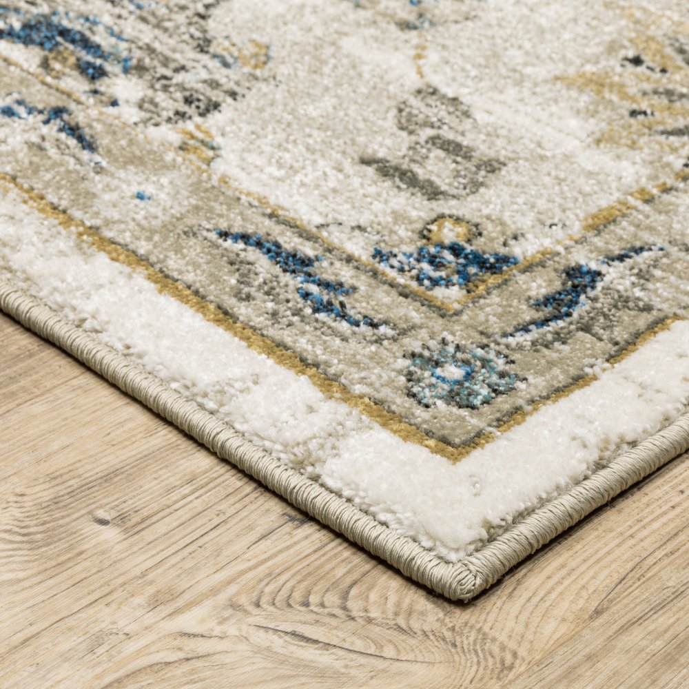7' X 9' Beige And Gold Oriental Distressed Area Rug