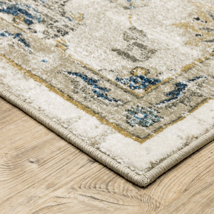 7' X 9' Beige And Gold Oriental Distressed Area Rug