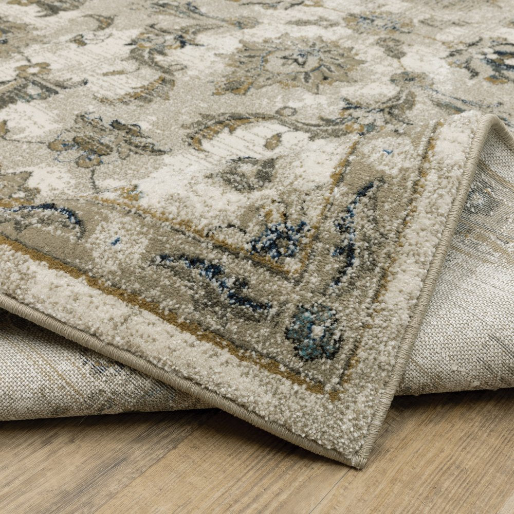 7' X 9' Beige And Gold Oriental Distressed Area Rug