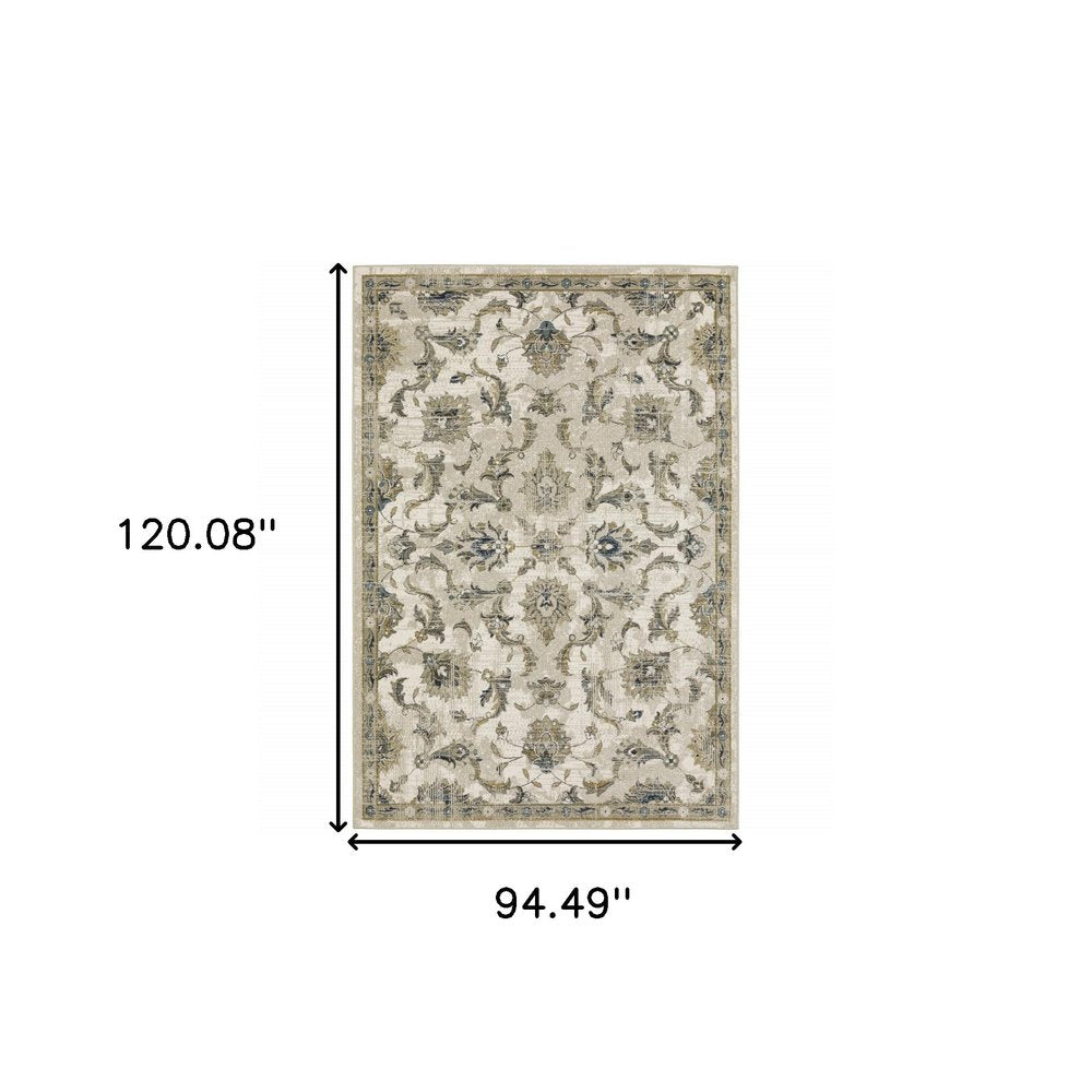 8' X 10' Beige And Gold Oriental Distressed Area Rug