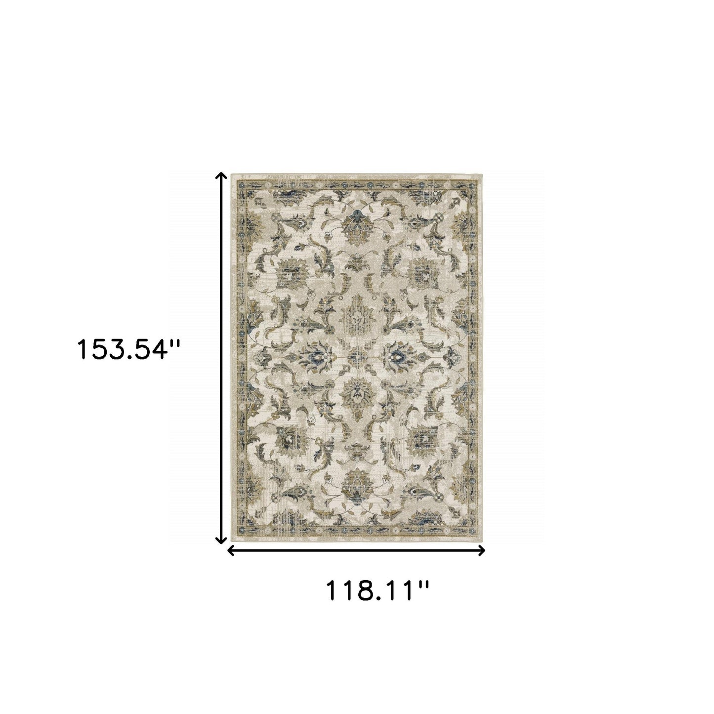 10' X 13' Beige Gold Blue And Grey Oriental Power Loom Stain Resistant Area Rug