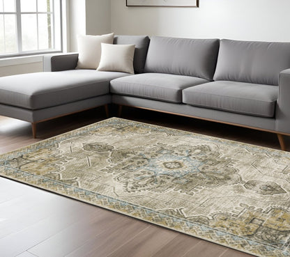 7' X 9' Blue And Gray Oriental Area Rug