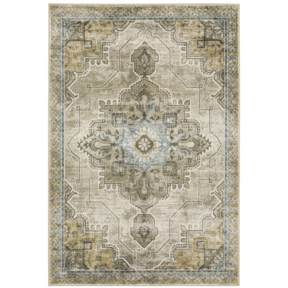 7' X 9' Blue And Gray Oriental Area Rug