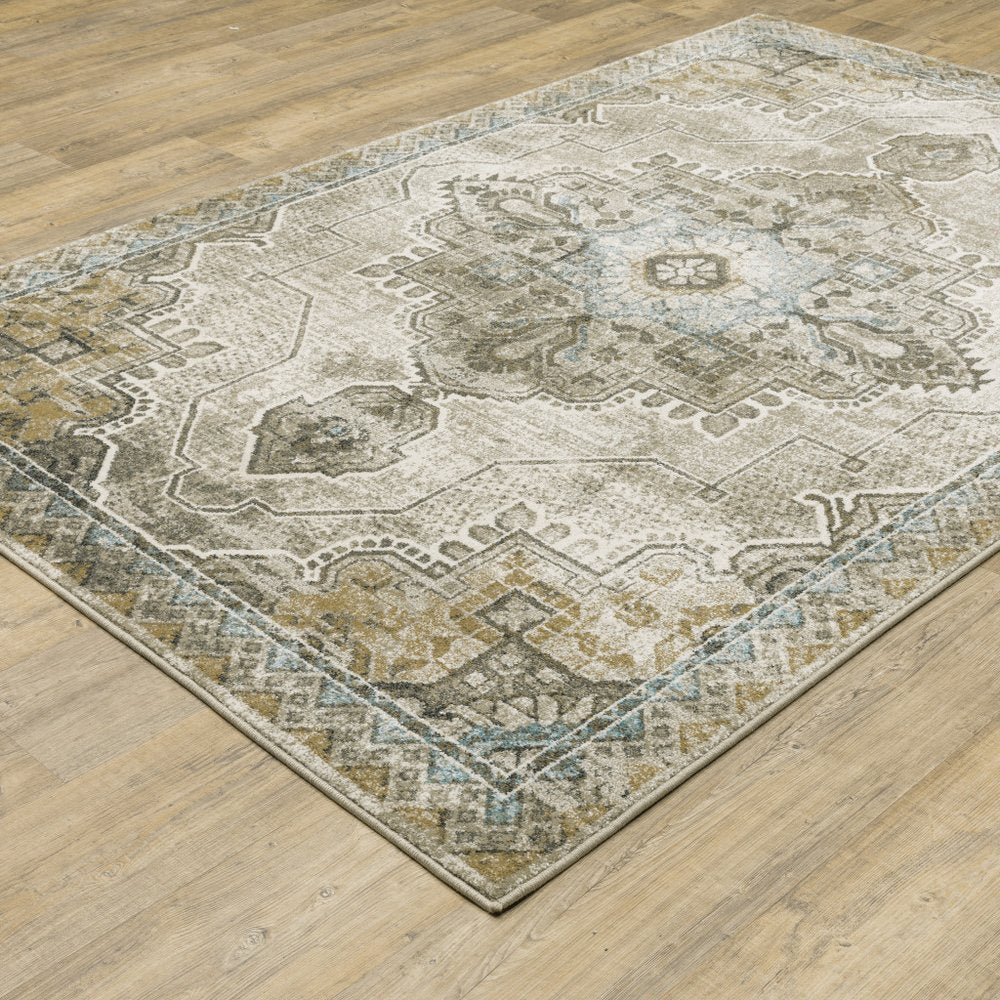 7' X 9' Blue And Gray Oriental Area Rug