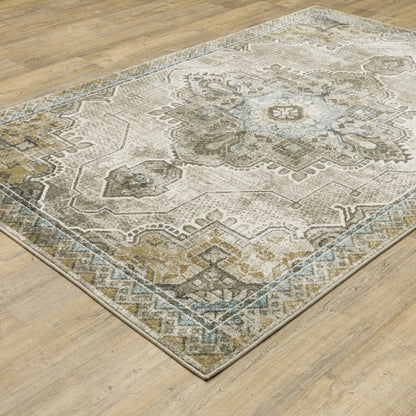 7' X 9' Blue And Gray Oriental Area Rug