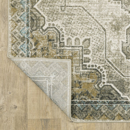 7' X 9' Blue And Gray Oriental Area Rug