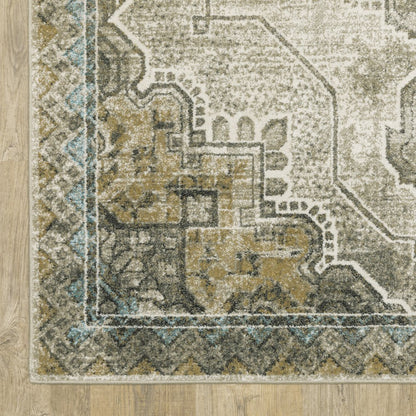 7' X 9' Blue And Gray Oriental Area Rug