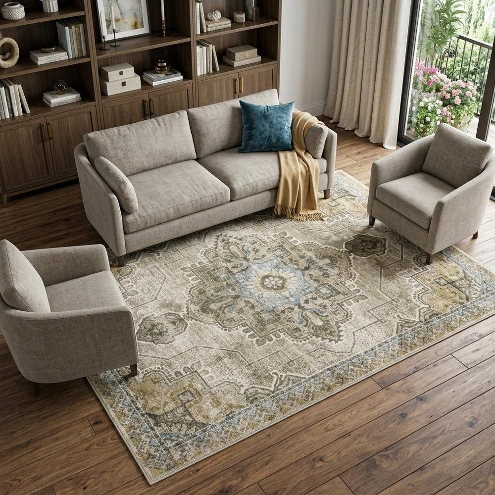 8' X 10' Gray And Blue Oriental Area Rug