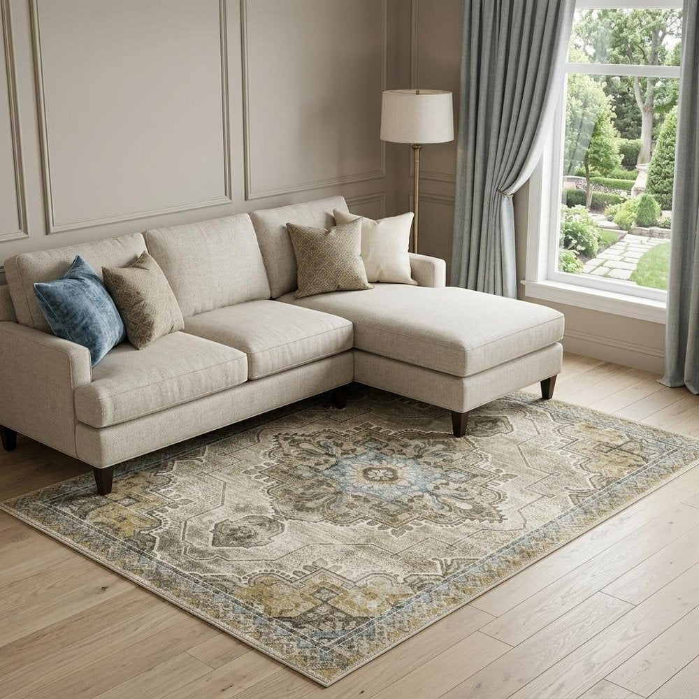 8' X 10' Gray And Blue Oriental Area Rug