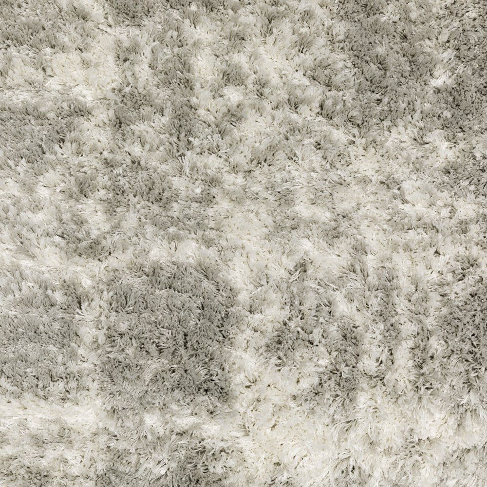 2' X 8' Grey and Ivory Abstract Shag Power Loom Stain Resistant Runner Rug